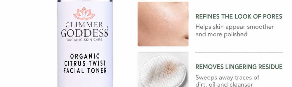 Glimmer Goddess Rose Water Facial Toner featured in a guide explaining what toner does after cleansing.