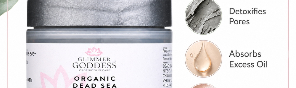Glimmer Goddess Organic Dead Sea Mud Mask featured in a guide to safely rotating clay, enzyme and brightening face masks.