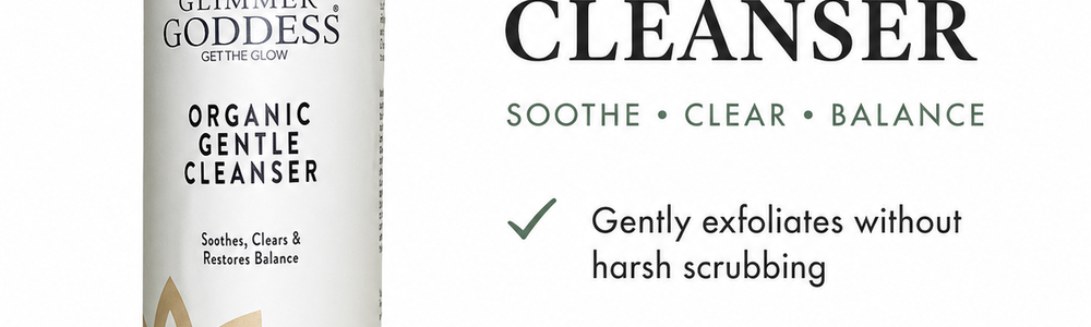 Glimmer Goddess Organic Sensitive Skin Cleanser featured in an educational guide to facial redness triggers and gentle skincare.