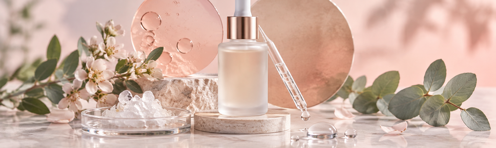 Tranexamic acid skincare ingredient concept with serum droplets