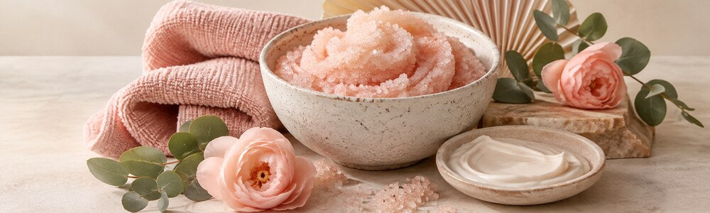Whipped sugar scrub with moisturizer and soft body-care textures
