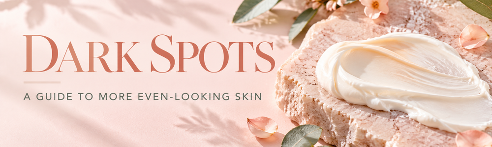Dark Spots — A Guide to More Even-Looking Skin, luxury peach botanical editorial banner by Glimmer Goddess