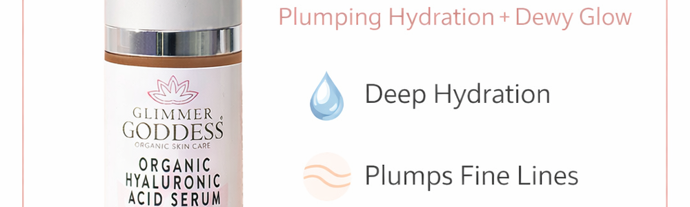 Glimmer Goddess Organic Hyaluronic Acid Serum featured in a guide to hydrating skincare.