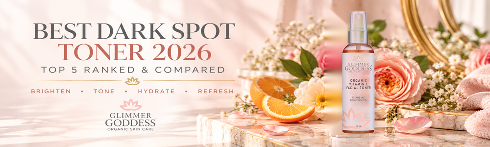 Glimmer Goddess Vitamin C Facial Toner in a luxury floral and marble setting — Best Dark Spot Toner 2026