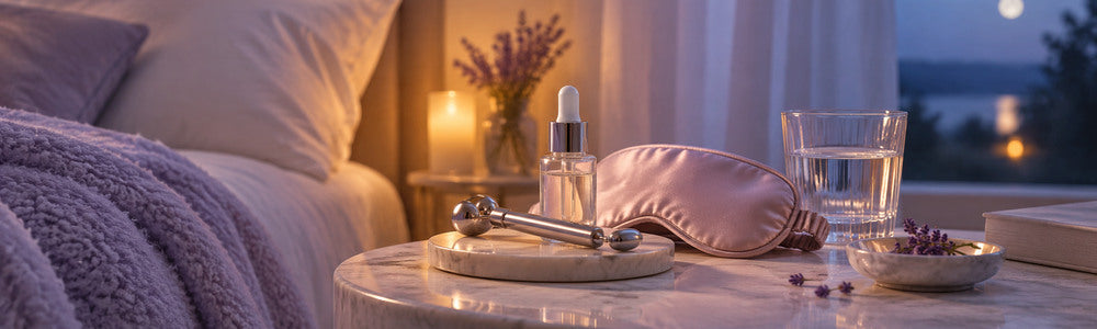 Evening eye-area care ritual with cooling roller and serum