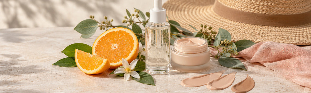 Glimmer Goddess dark spot care guide showing a gentle brightening routine with serum and sun protection.