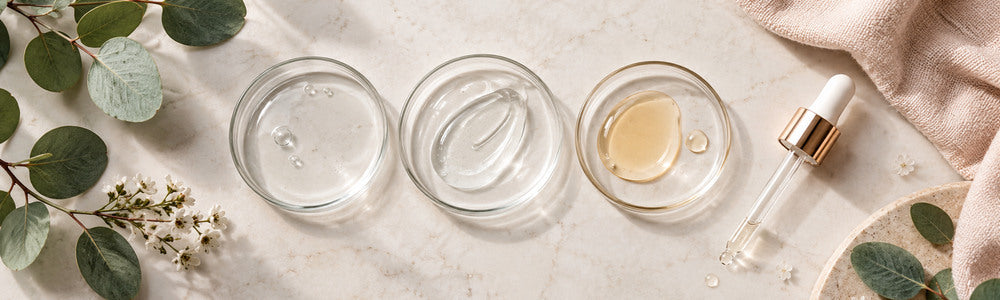 Facial serum textures ranging from watery to gel and light oil
