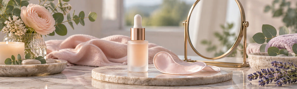 Cosmetic eye serum with mirror and soft under-eye care accessories