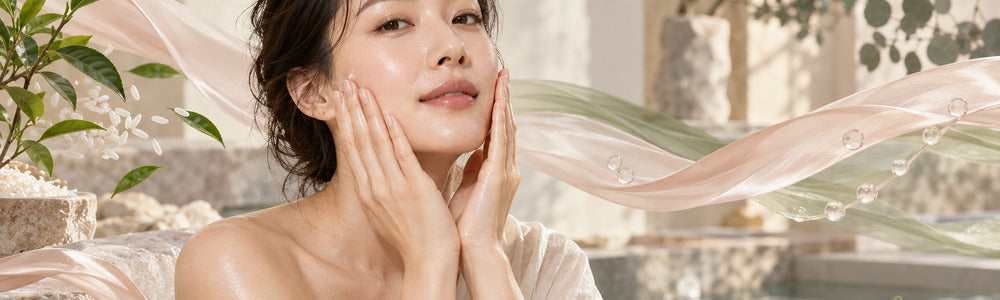 Korean woman practicing a gentle layered hydration routine