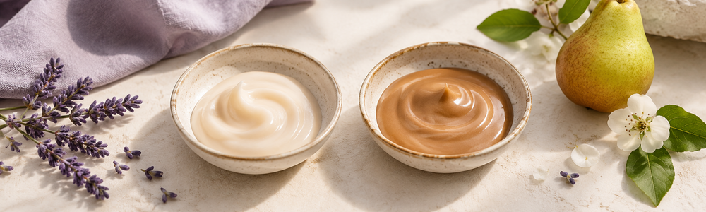 DHA-free self-tanner lotion options with pear and lavender accents