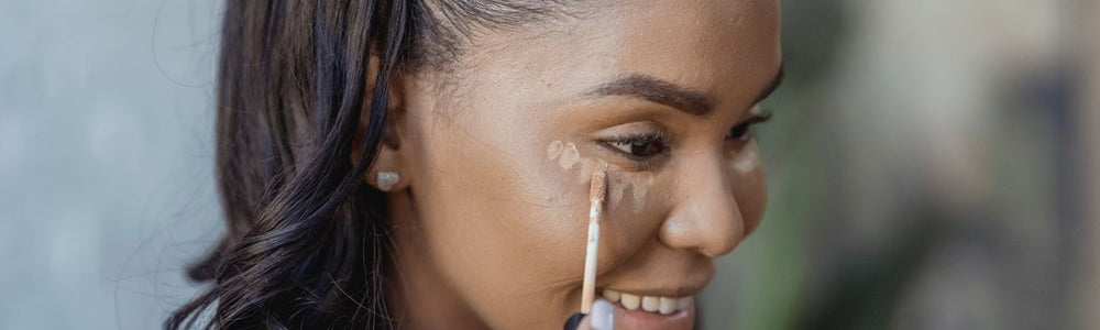 Makeup and skincare visual for a color corrector shade guide for dark spots.