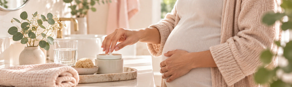 Pregnant adult arranging a simple gentle skincare routine