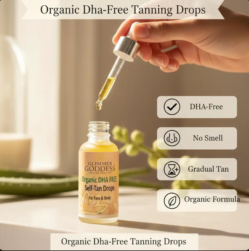 Organic DHA-Free Tanning Drops – Gradual Self Tan Drops with No Smell for Face & Body