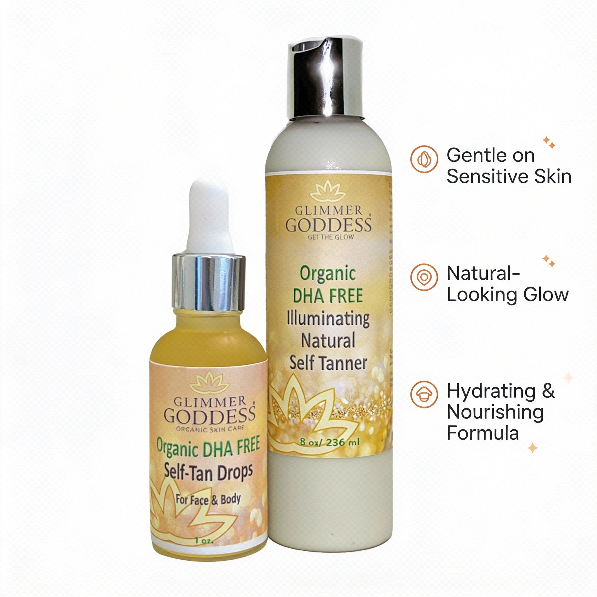 DHA-Free Self Tanner Bundle – Lotion + Drops for Natural Glow Without Smell or Orange Tones