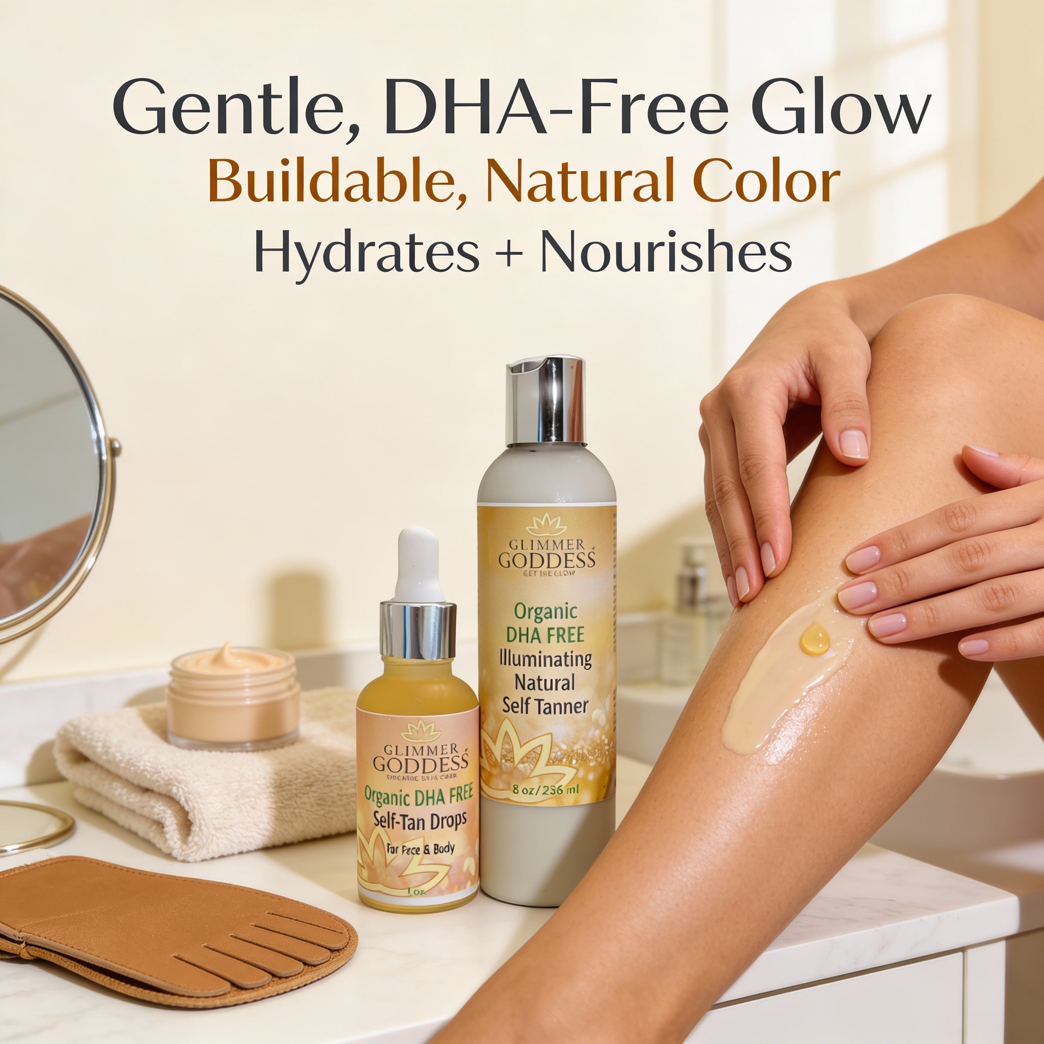 DHA-Free Self Tanner Bundle – Lotion + Drops for Natural Glow Without Smell or Orange Tones