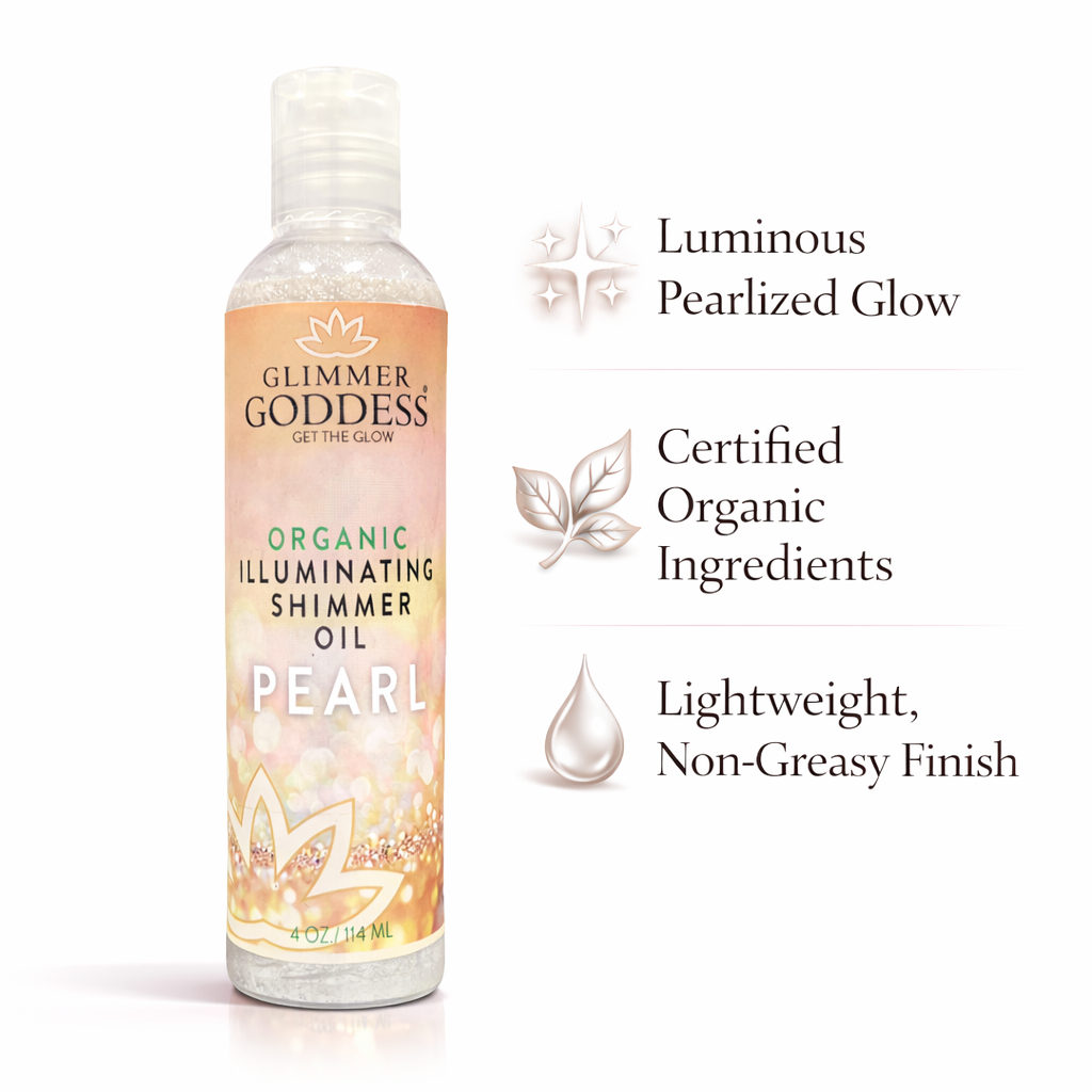 Organic Shimmer Oil – Illuminating Body Oil in 5 Shades for Radiant Glow & Deep Hydration - Glimmer Goddess® Organic Skin Care