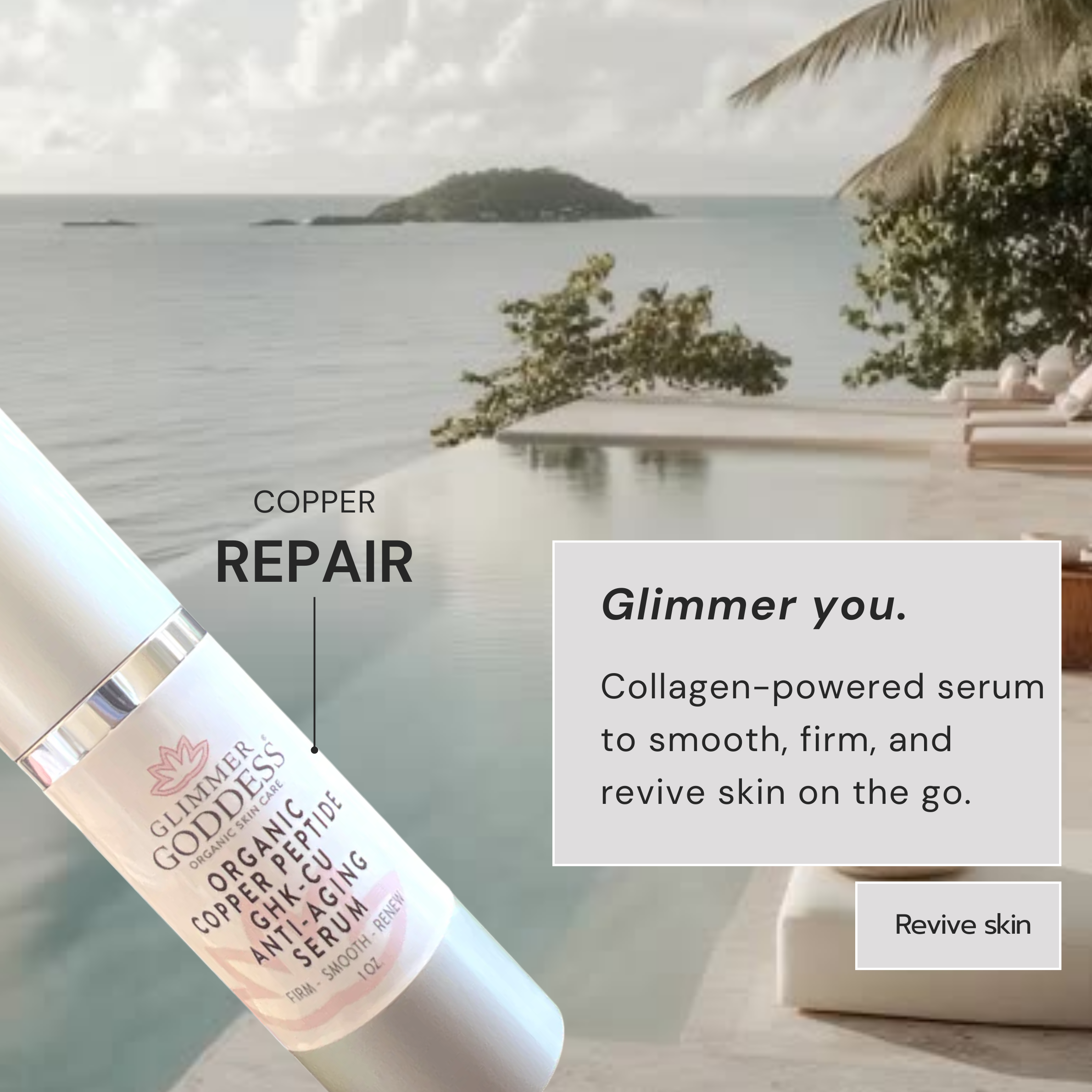 Organic Copper Peptide Serum bottle - GHK-Cu anti-aging treatment - Glimmer Goddess® Organic Skin Care
