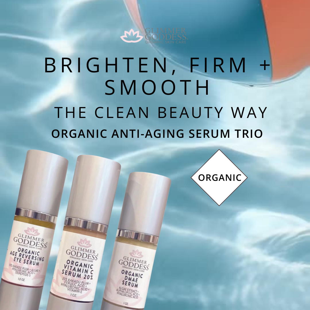 Organic Anti-Aging Trio – Vitamin C Serum, DMAE Firming Serum & Age Reversing Eye Serum Bundle
