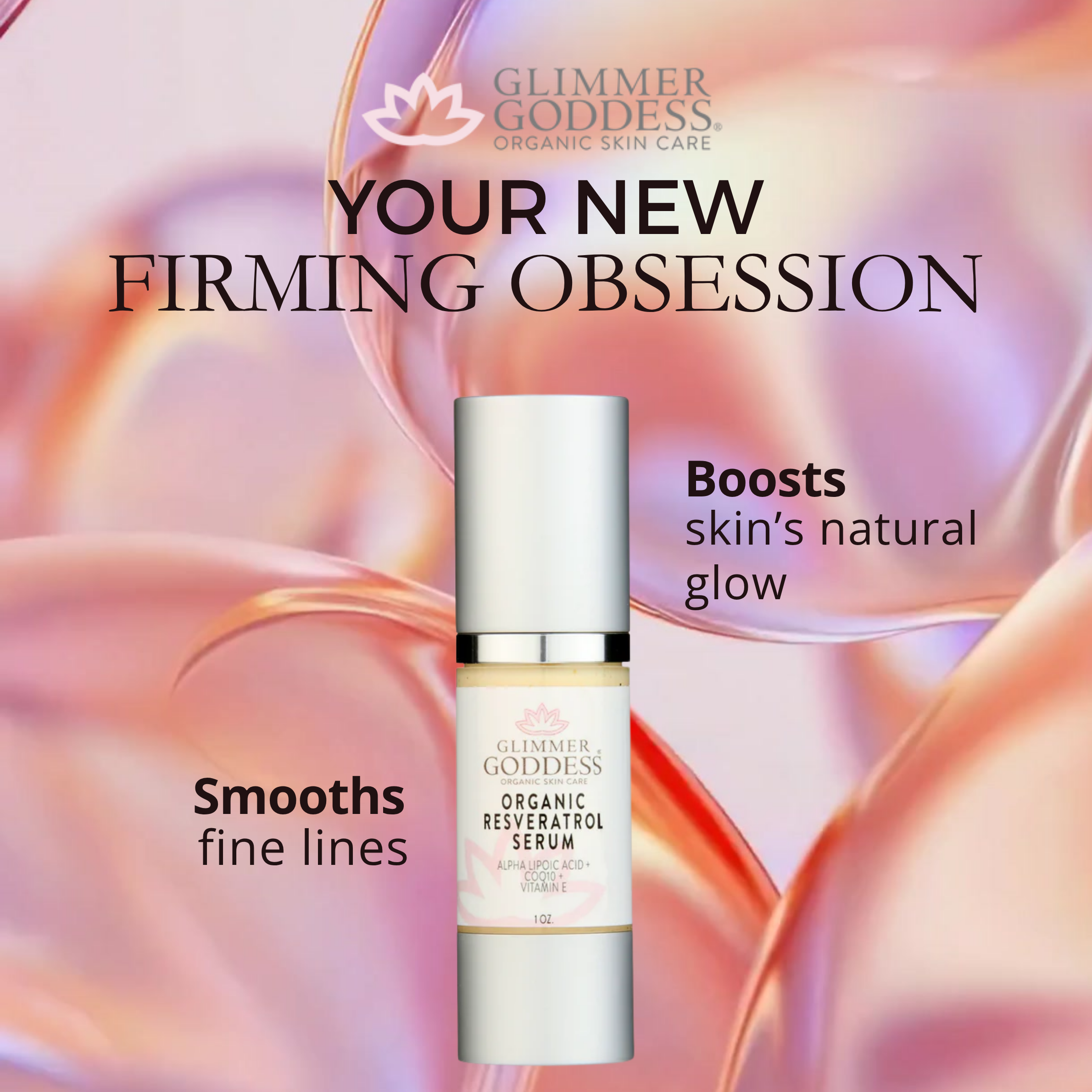 Antioxidant serum with resveratrol and CoQ10 for wrinkle reduction and youthful radiance - Glimmer Goddess® Organic Skin Care
