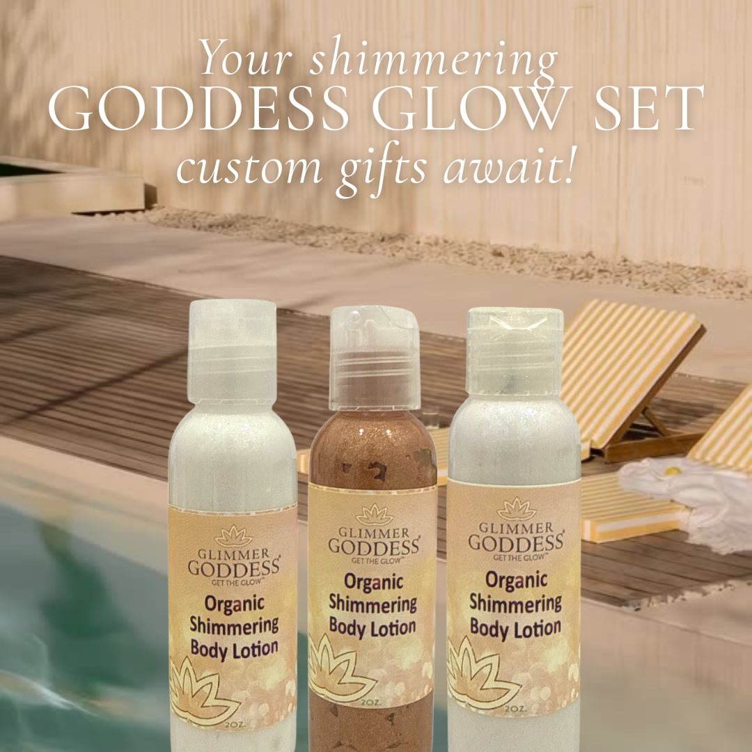 Travel-size shimmer body lotion gift set in multiple shades for customizable glow - Glimmer Goddess® Organic Skin Care
