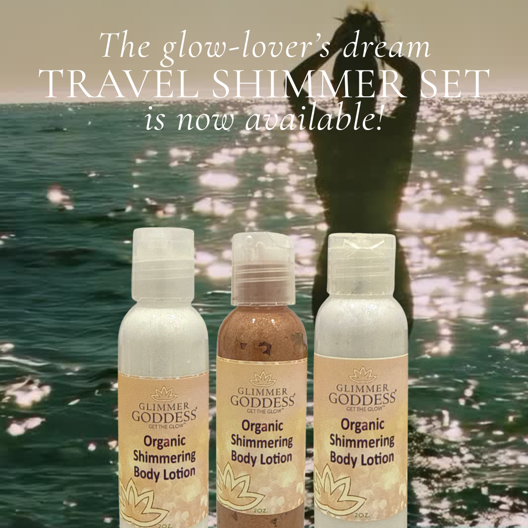 Shimmer Body Lotion Gift Set - travel-size collection for radiant, glowing skin - Glimmer Goddess® Organic Skin Care
