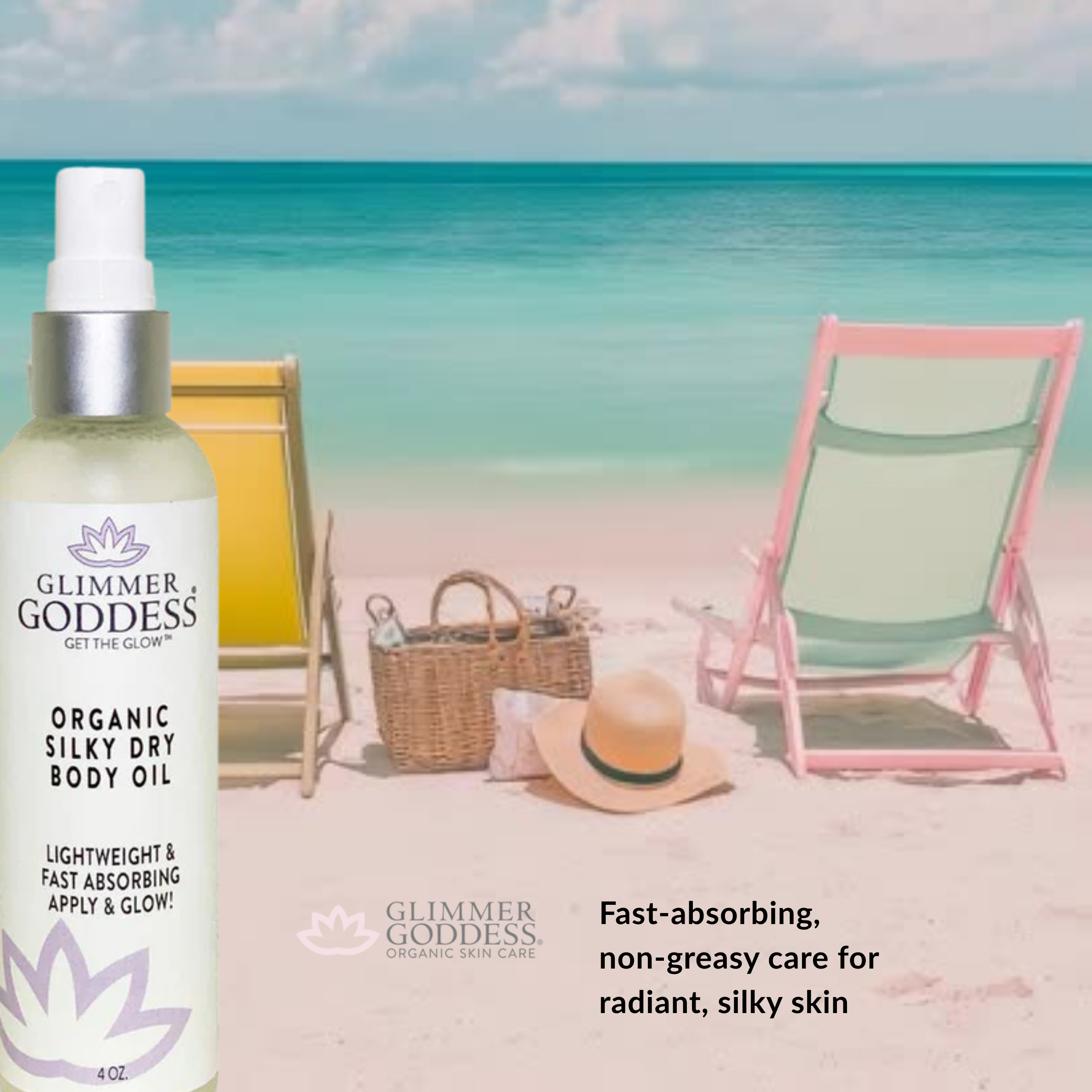 Organic Silky Dry Body Oil 4 oz – Fast-Absorbing with Rosemary, Sunflower & Vitamin E