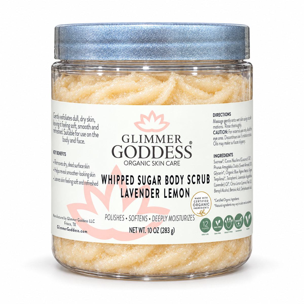 Organic Whipped Sugar Body Scrub 10 oz – Crepey Skin Treatment & Exfoliator