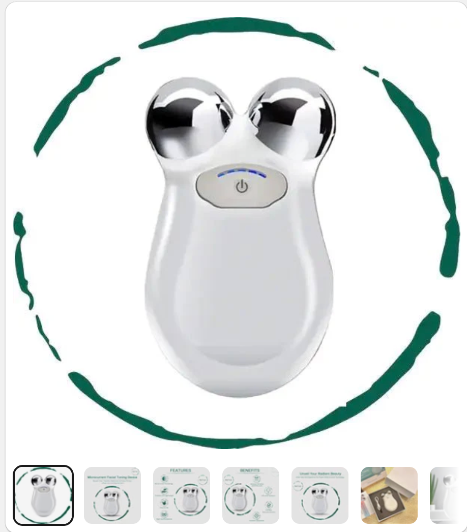GNS Beauty portable microcurrent skin toning device for facial skincare, showing sleek handheld design and control buttons.