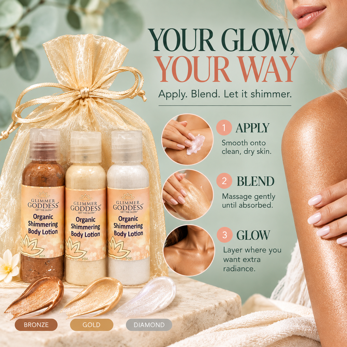 Organic Shimmer Body Lotion Travel Size Gift Set