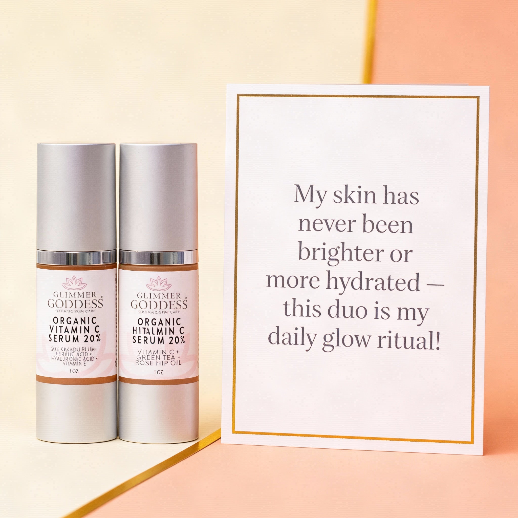 Customer testimonial for Vitamin C and Hyaluronic Acid Serum Duo