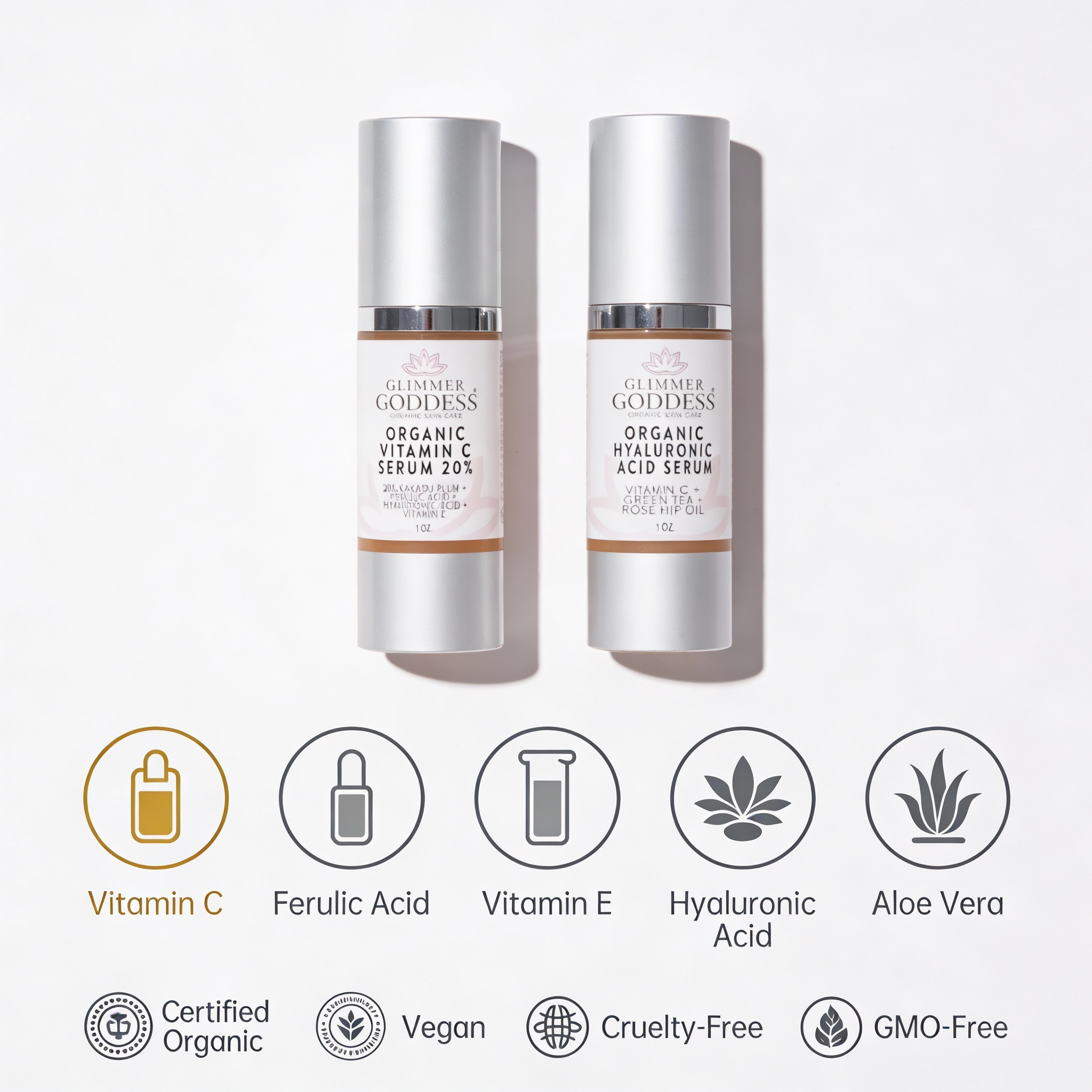 Key Ingredients in our Vitamin C + Hyaluronic Acid Serum Duo