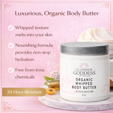 Organic whipped body butter by Glimmer Goddess for extremely dry skin, showcasing a creamy, fluffy texture in a natural skincare lotion.
