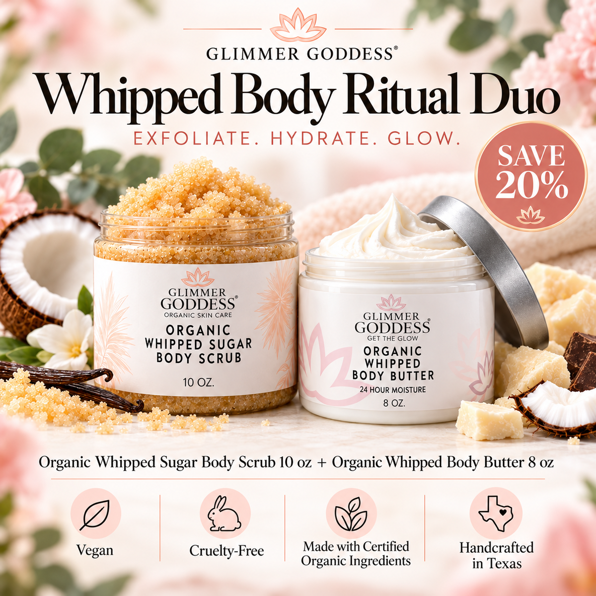 Whipped Body Ritual Duo – Organic Body Butter + Sugar Scrub