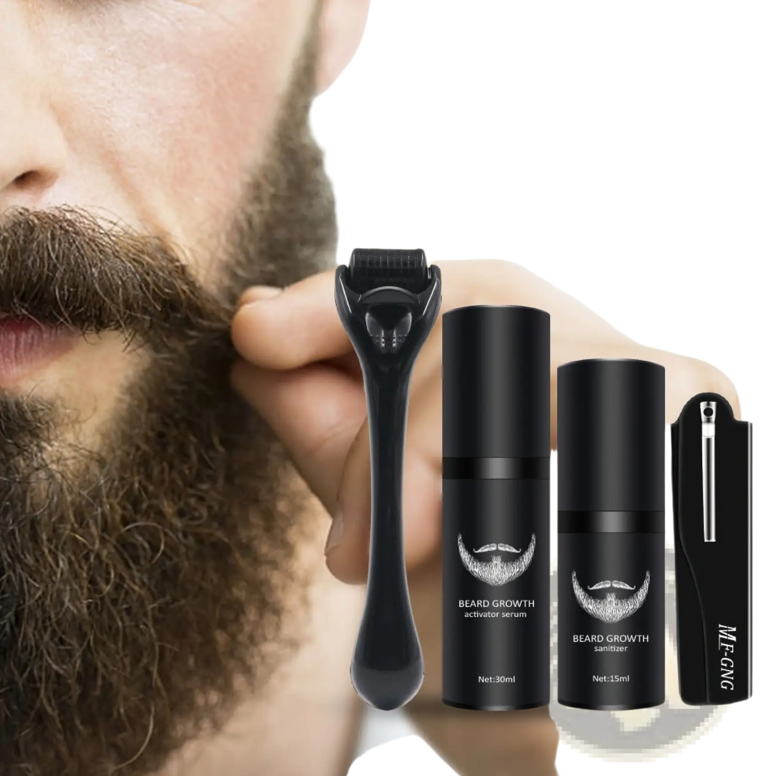 Beard Growth Kit with Derma Roller and Grooming Tools