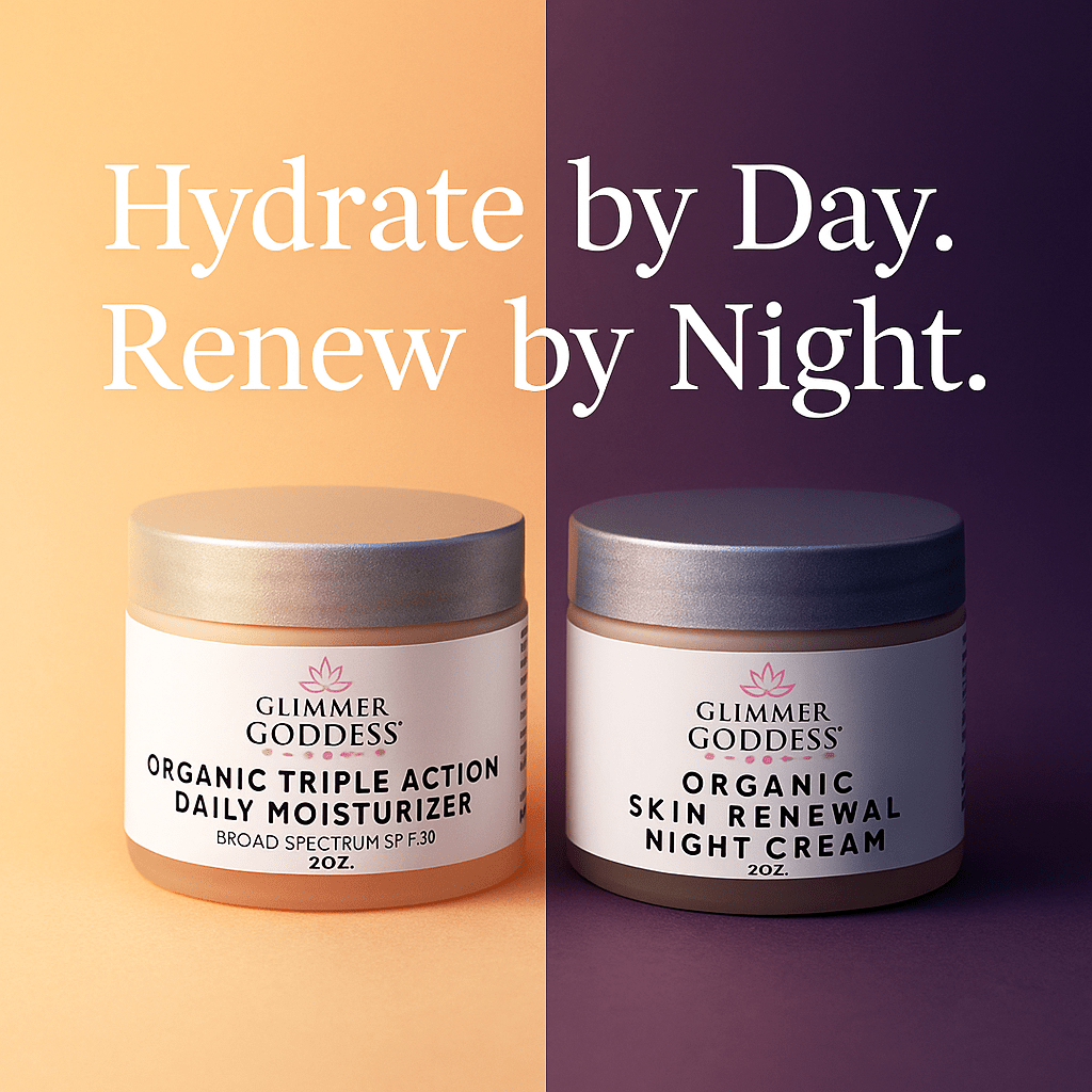 Glimmer Goddess Day & Night Duo – Triple Action SPF 30 Moisturizer + Skin Renewal Night Cream Bundle
