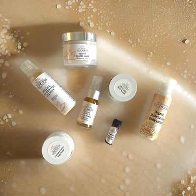 Organic Acne Control Deluxe Sample Kit by Glimmer Goddess® Organic Skin Care, featuring sample-sized skincare products for acne treatment.