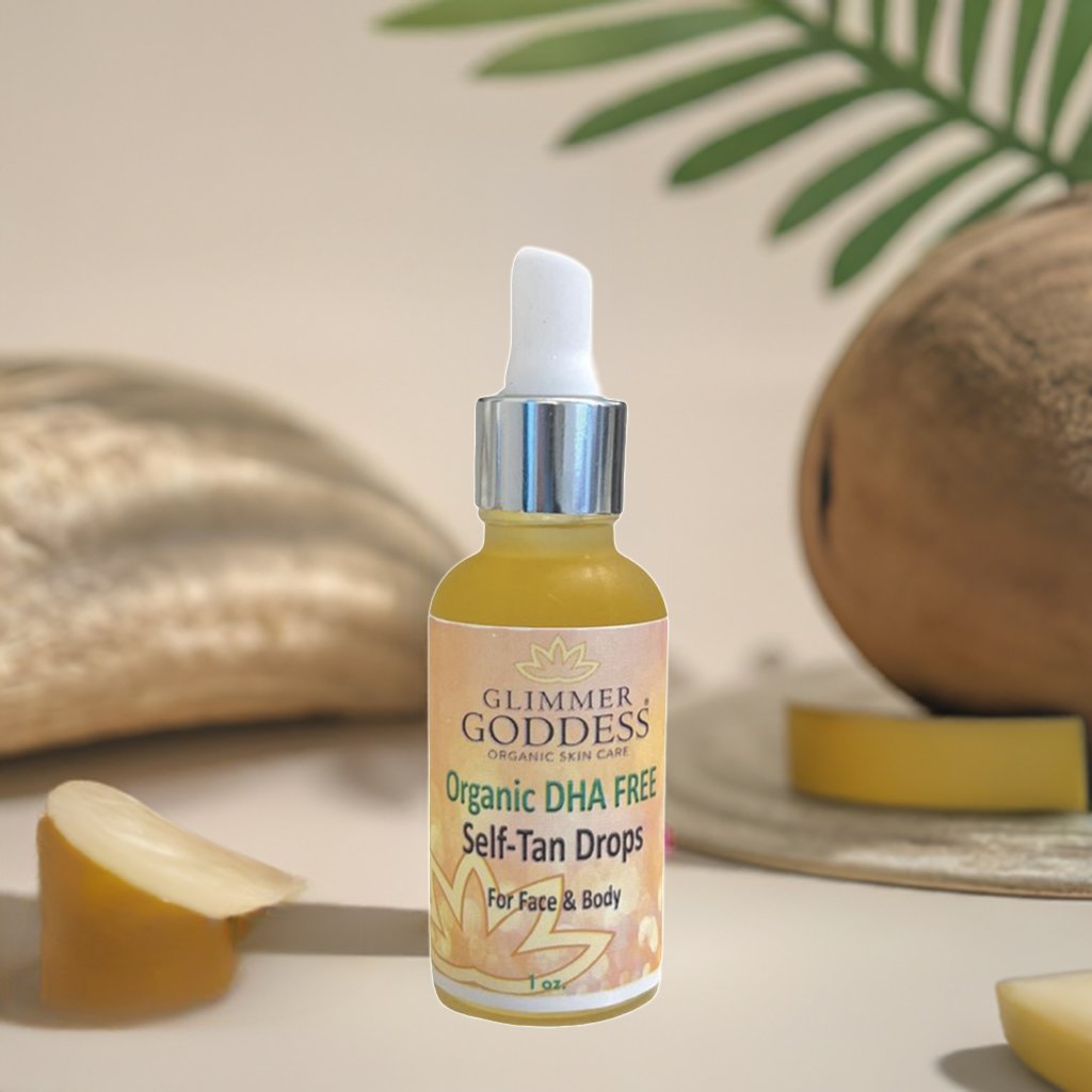 Organic DHA FREE Self Tan Drops for Face & Body 1 oz. - Glimmer Goddess® Organic Skin Care