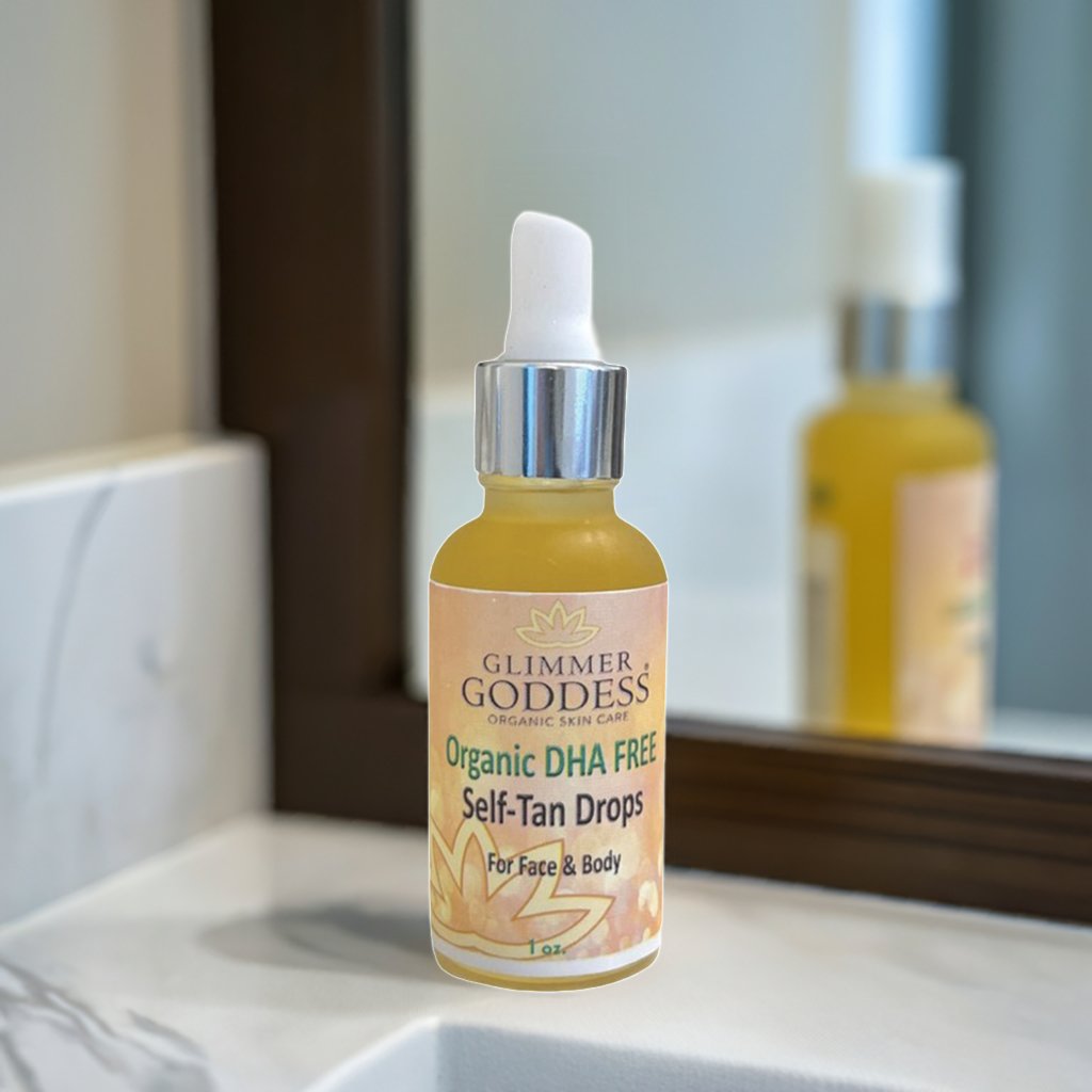 Organic DHA FREE Self Tan Drops for Face & Body 1 oz. - Glimmer Goddess® Organic Skin Care