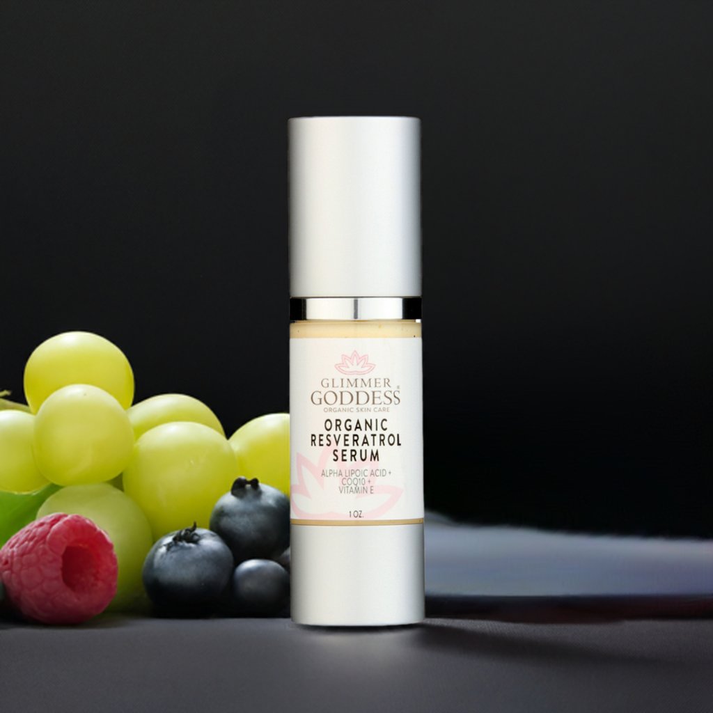 Organic Resveratrol Instant Firming Serum - Visibly Smooths Fine Lines - Glimmer Goddess® Organic Skin Care