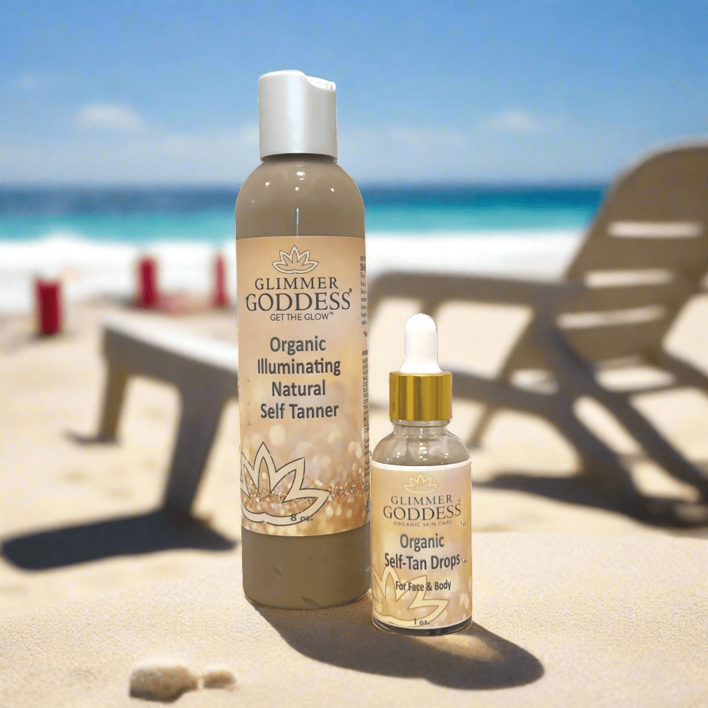 Organic Self Tanner + Self Tanning Drops Bundle – Fast Glow in 3–5 Hours! - Glimmer Goddess® Organic Skin Care