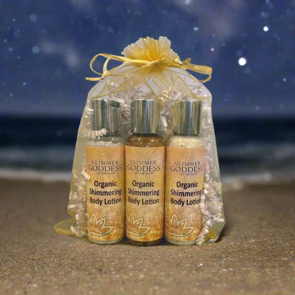 Organic Shimmer Body Lotion Travel Size Gift Set - Glimmer Goddess® Organic Skin Care