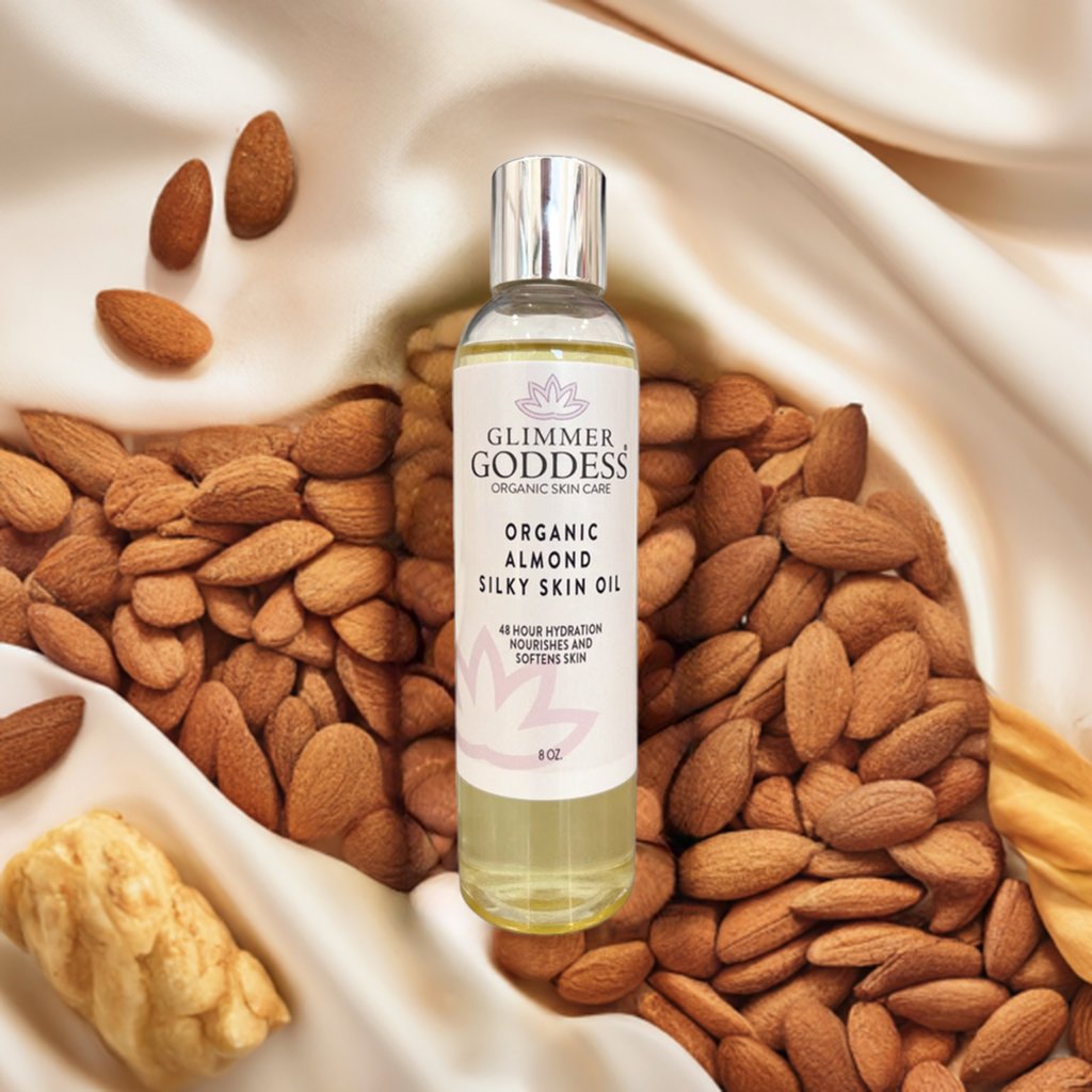 Organic Sweet Almond Silky Skin Oil - 48 Hour Hydration - Glimmer Goddess® Organic Skin Care