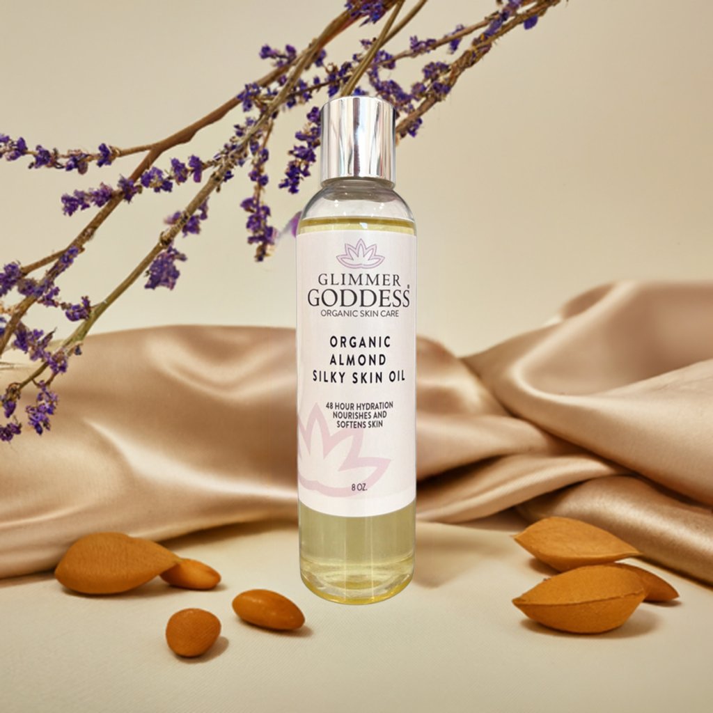 Organic Sweet Almond Silky Skin Oil - 48 Hour Hydration - Glimmer Goddess® Organic Skin Care