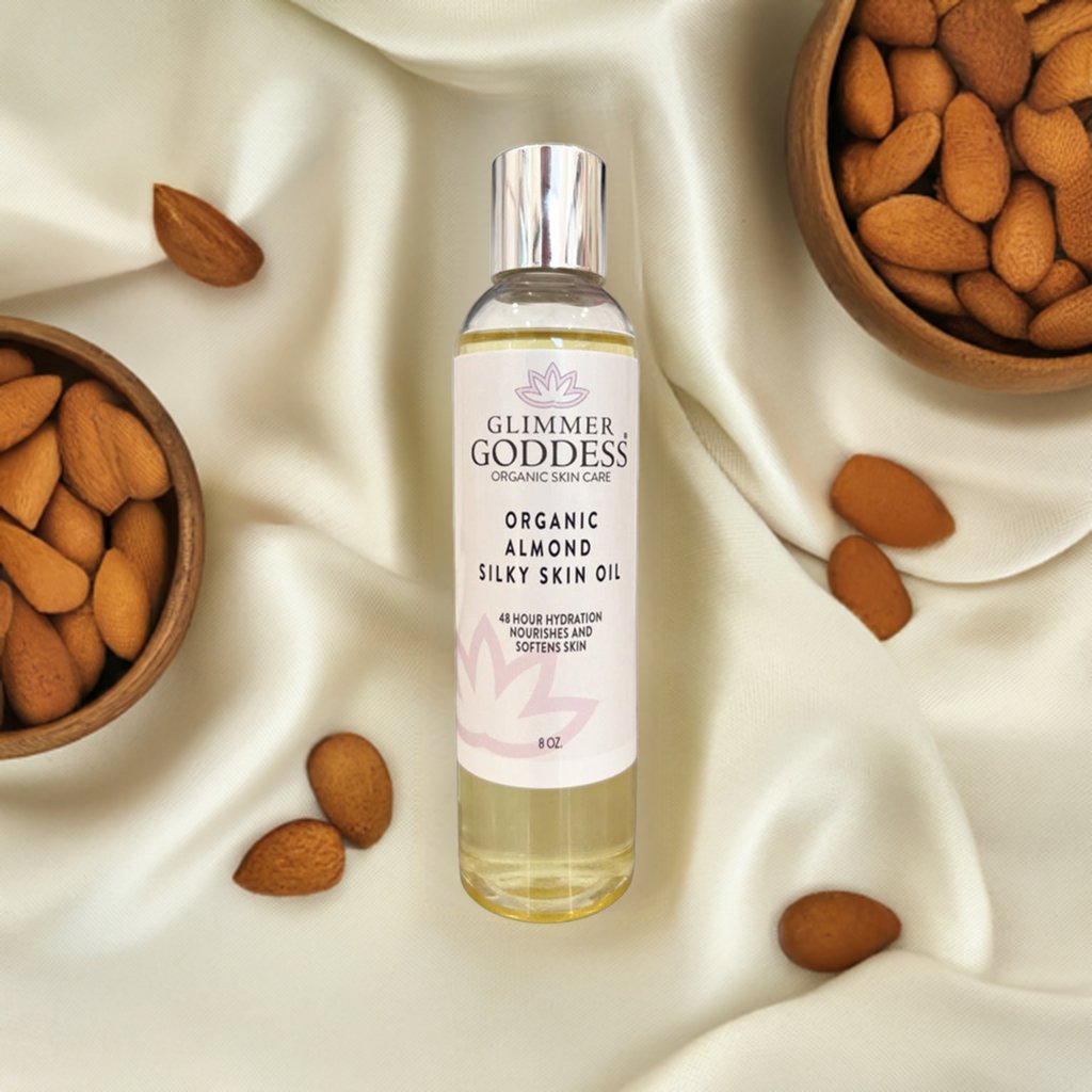 Organic Sweet Almond Silky Skin Oil - 48 Hour Hydration - Glimmer Goddess® Organic Skin Care