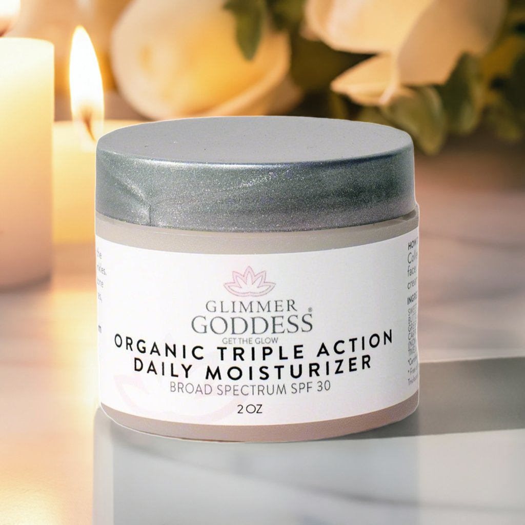 Organic Triple Action Daily Face Cream Moisturizer Reef - Safe SPF 30 - Glimmer Goddess® Organic Skin Care