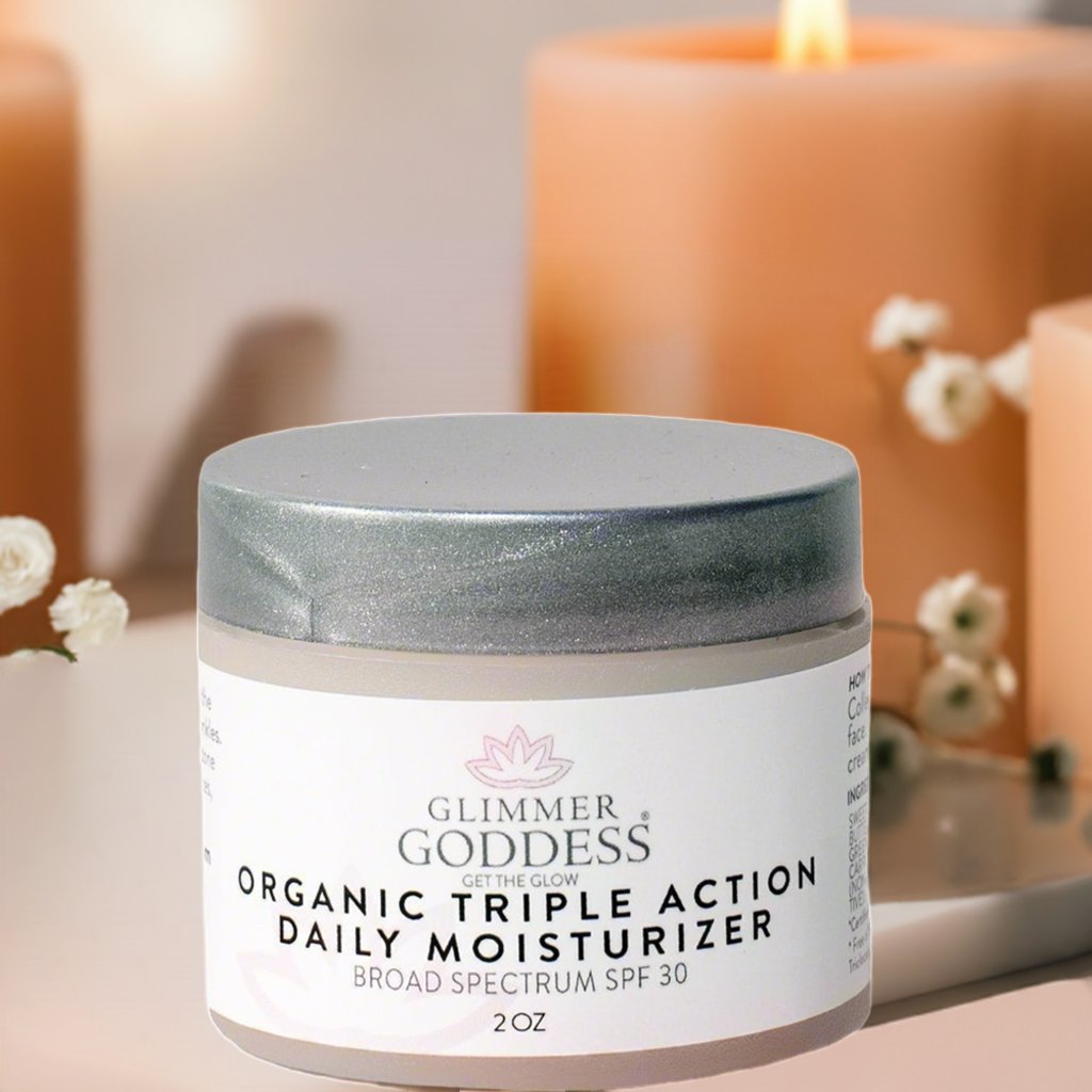 Organic Triple Action Daily Face Cream Moisturizer Reef - Safe SPF 30 - Glimmer Goddess® Organic Skin Care