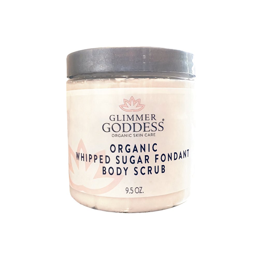 Organic Whipped Sugar Fondant Exfoliating Body Scrub - Crepey Skin Treatment - Glimmer Goddess® Organic Skin Care