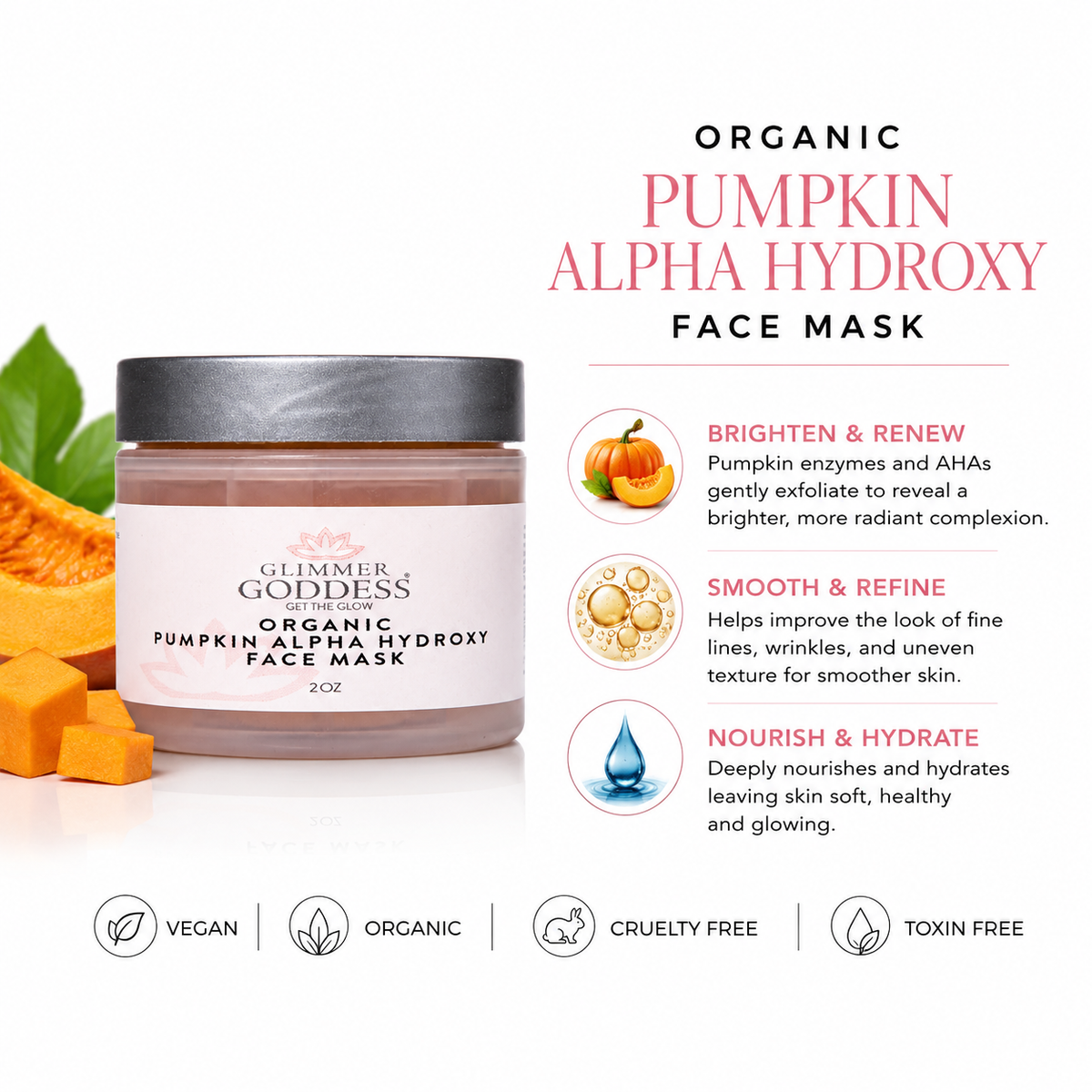 Organic Pumpkin AHA Face Mask – Exfoliating Treatment for Wrinkles & Glow