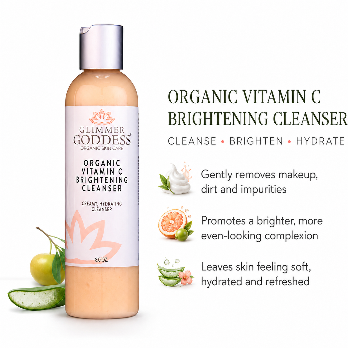 Organic Vitamin C Brightening Cleanser – Gentle Face Wash