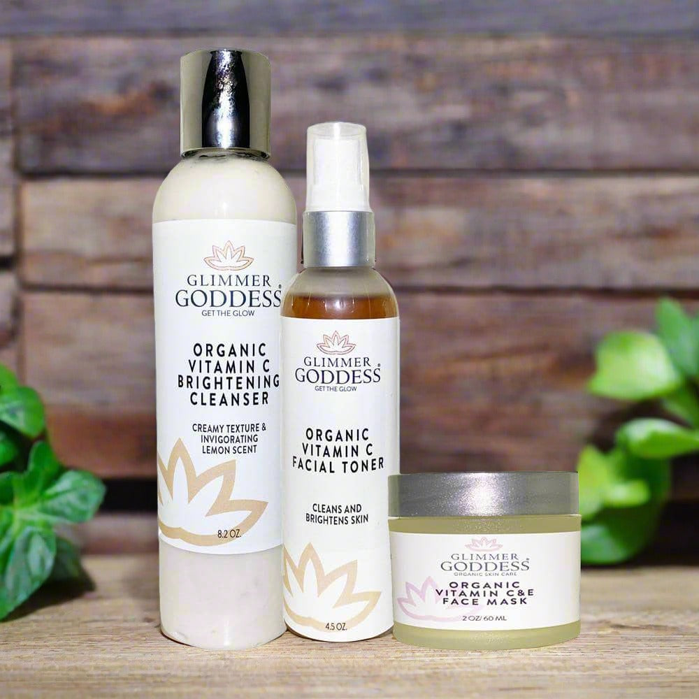 Vitamin C Brighter Skin Organic Skin Care 3 Step Cleansing Kit - Glimmer Goddess® Organic Skin Care